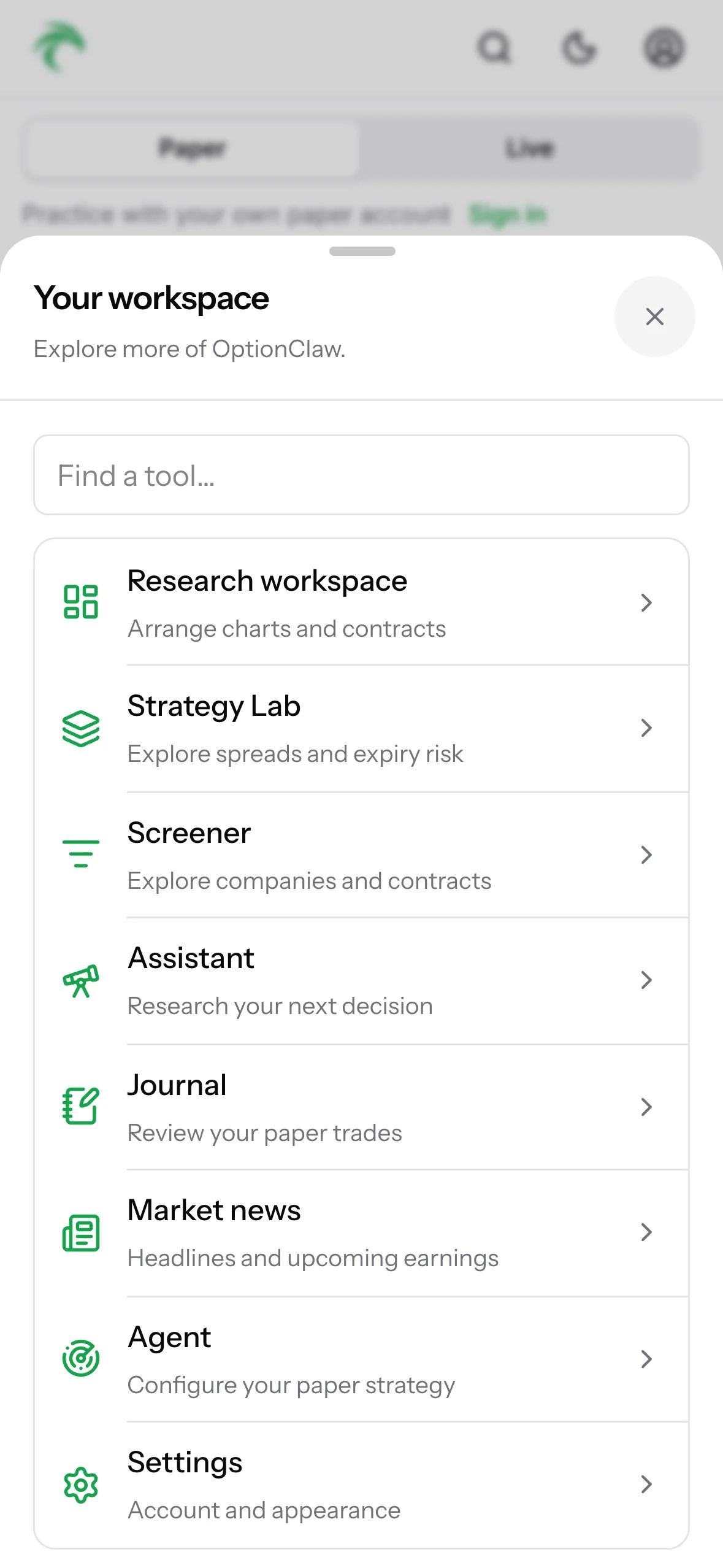 OptionClaw's tools on iPhone